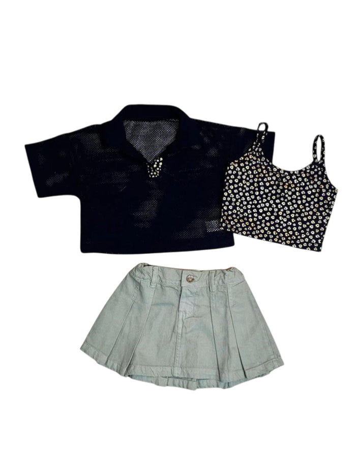 33007 SET BLUSA EN MALLA -FALDA PRENSES NIÑA JUNIOR