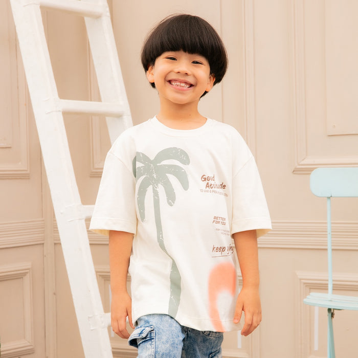 45657 CAMISETA OVERSIZE ESTAMPADO PALMERA PARA NIÑO JUNIOR