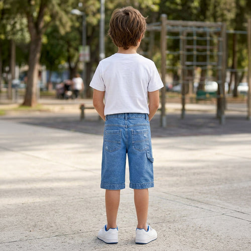 45664BERMUDA DENIM CON DECORATIVO EN EL COSTADO PARA NIÑO JUNIOR