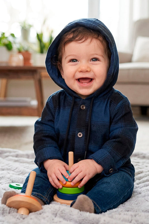 52019 CAMISA LEÑADORA MANGA LARGA CON CAPUCHA NIÑO BEBE