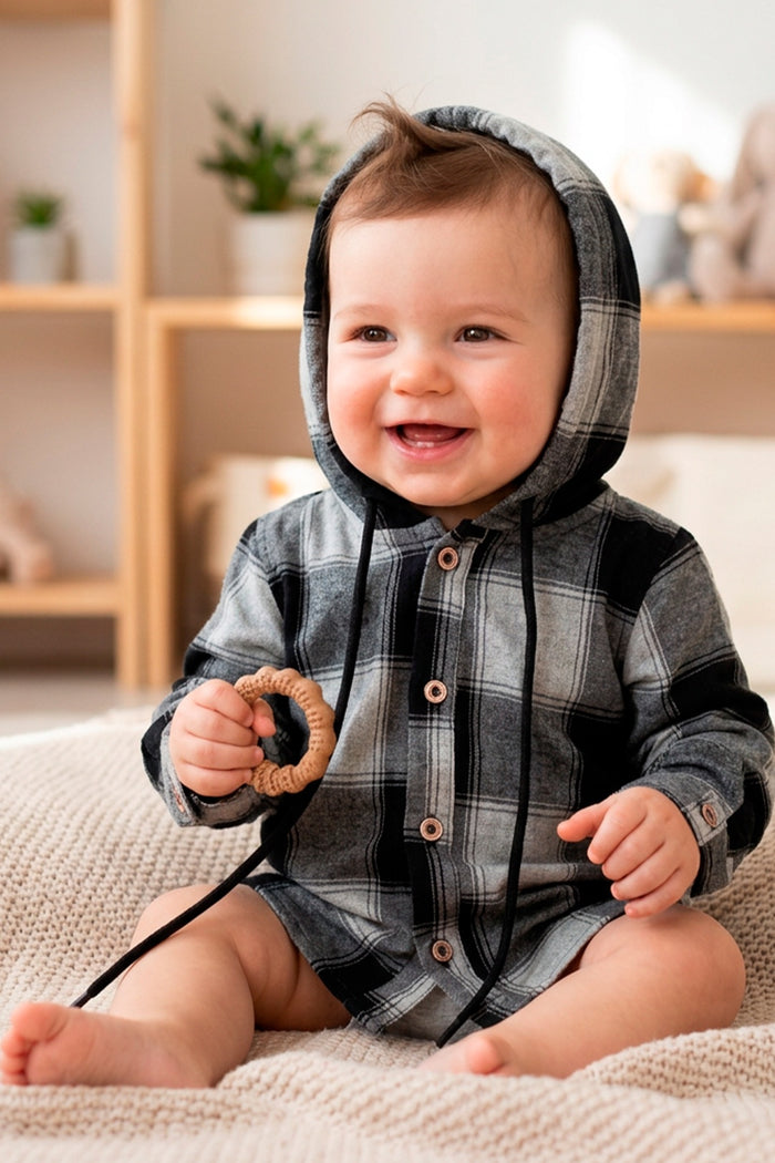 52019 CAMISA LEÑADORA MANGA LARGA CON CAPUCHA NIÑO BEBE