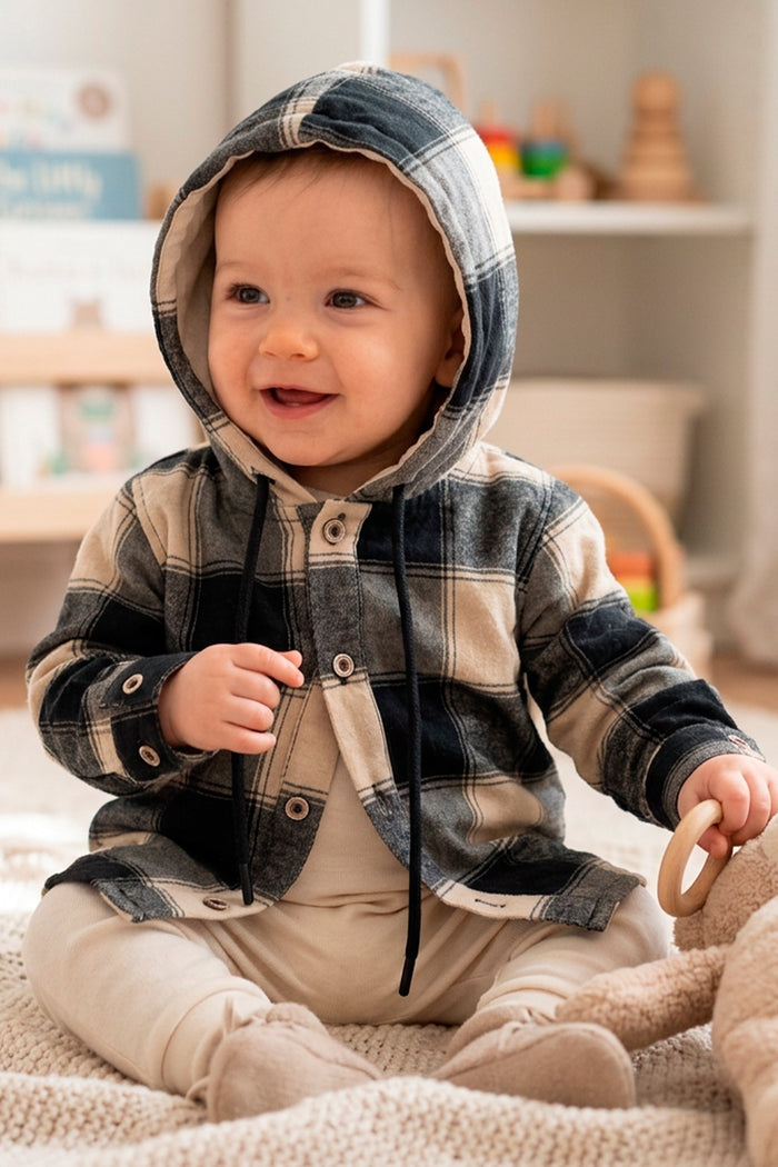52019 CAMISA LEÑADORA MANGA LARGA CON CAPUCHA NIÑO BEBE