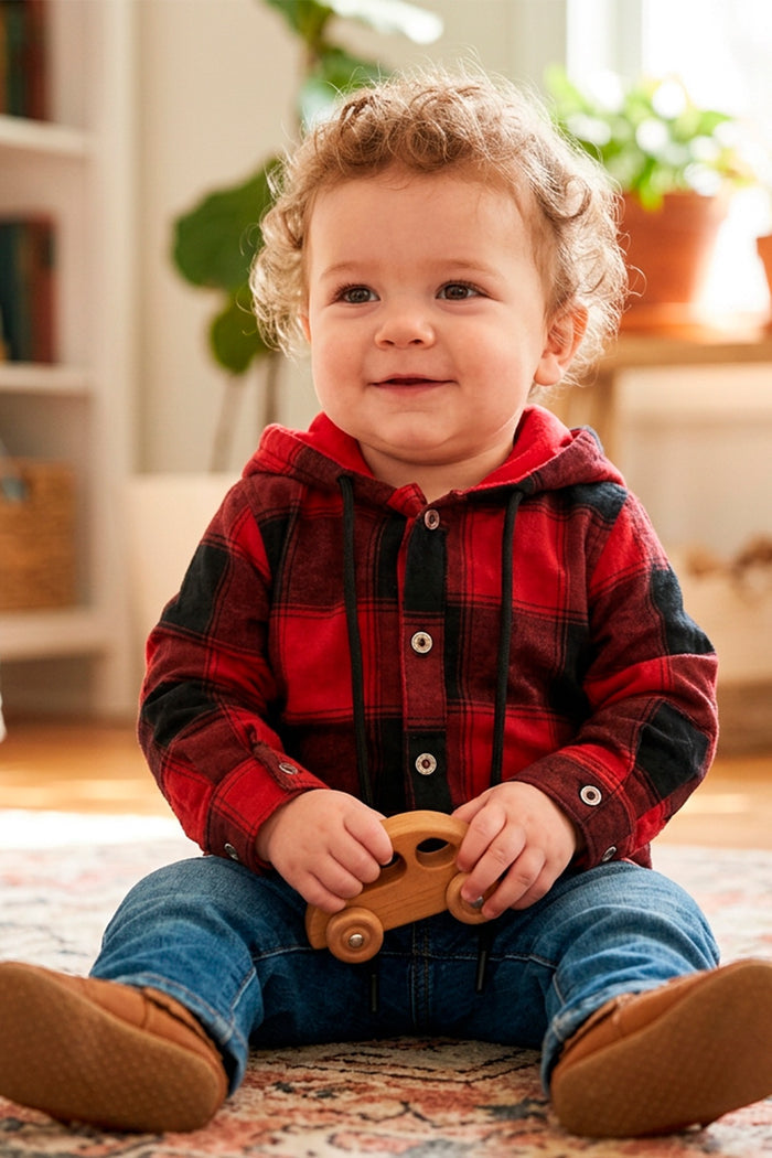52019 CAMISA LEÑADORA MANGA LARGA CON CAPUCHA NIÑO BEBE