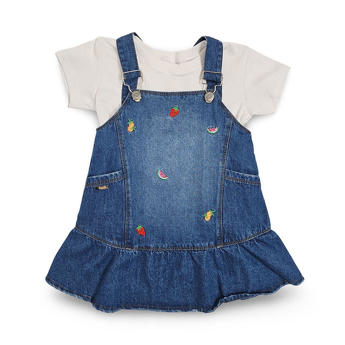 61987 CONJUNTO NIÑA BEBÉ - JARDINERA DENIM BORDADA