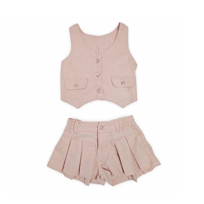62008 CONJUNTO NIÑA BEBÉ - CHALECO CON MOÑO Y SHORT PRENSES