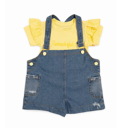 62013 CONJUNTO NIÑA BEBÉ - OVEROL DENIM CORTO Y CAMISETA VOLANTES
