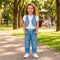 62020 SET DE CHALECO EN DENIM BORDADO CON PANTALON BOTA RECTA NIÑA BEBE