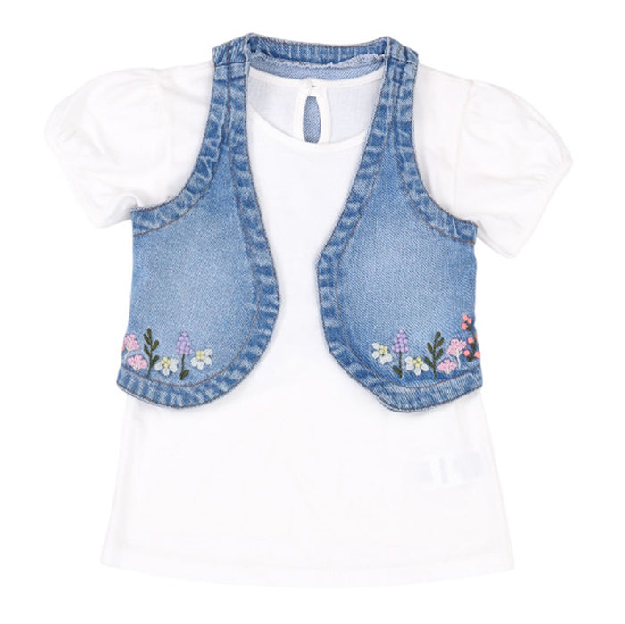 62020 SET DE CHALECO EN DENIM BORDADO CON PANTALON BOTA RECTA NIÑA BEBE
