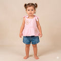 62026 CONJUNTO SHORT EN DENIM CON BLUSA BORDADA NIÑA BEBE