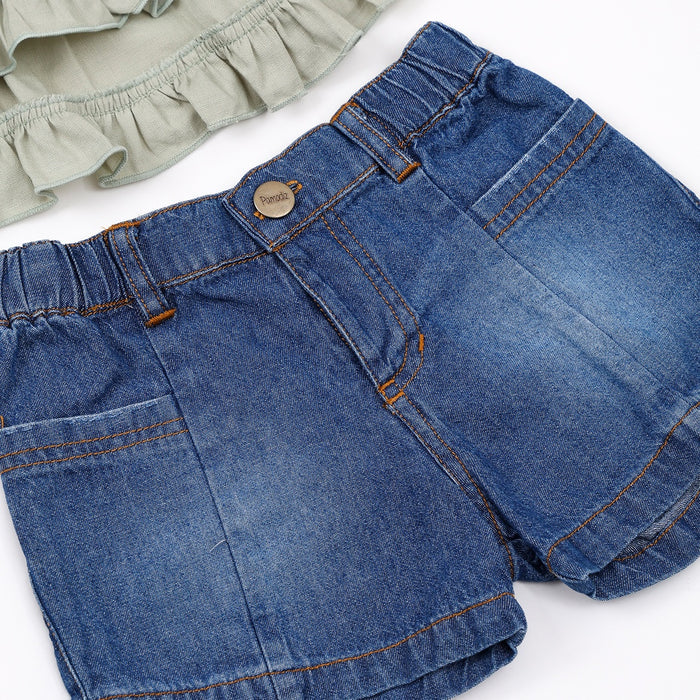 62026 CONJUNTO SHORT EN DENIM CON BLUSA BORDADA NIÑA BEBE