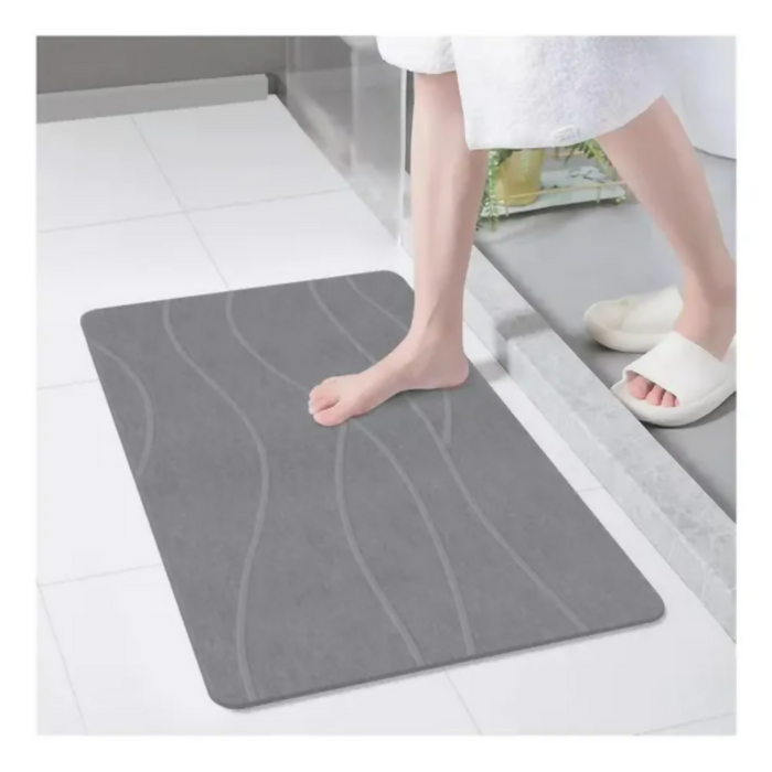 ALFOMBRA TAPETE BAÑO ANTIDESLIZANTE PIEDRA ABSORBENTE 70CM PLATEADO PIEDRA