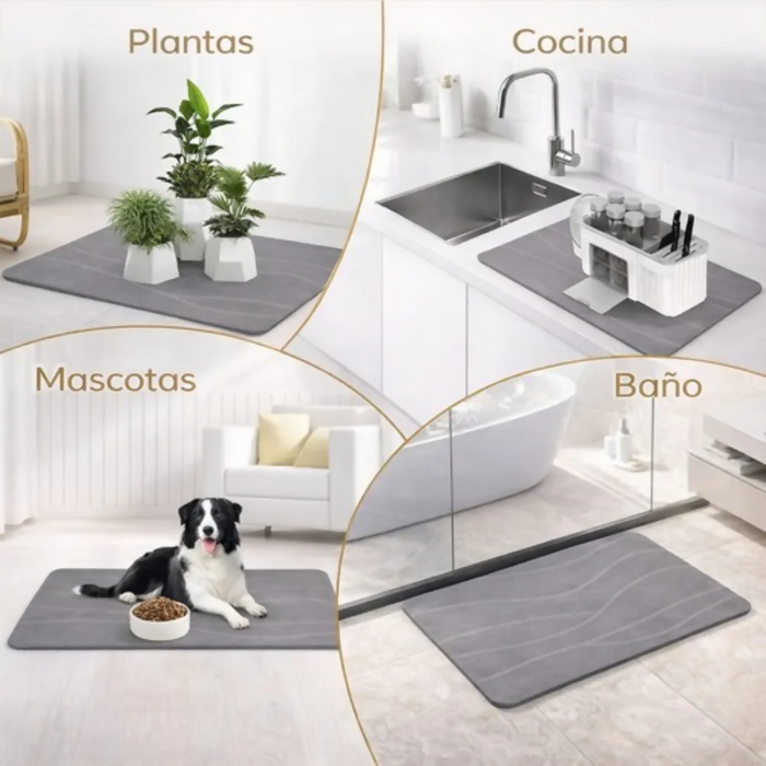 ALFOMBRA TAPETE BAÑO ANTIDESLIZANTE PIEDRA ABSORBENTE 70CM PLATEADO PIEDRA