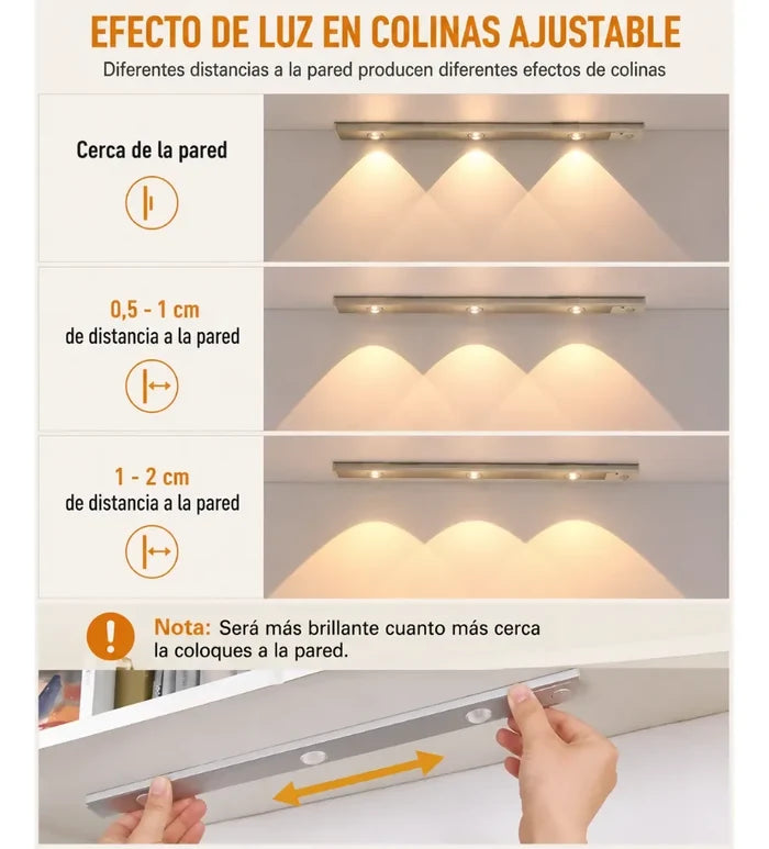 APLIQUE LÁMPARA LED SENSOR BARRA LUZ RECARGABLE 40CM 3 TONOS