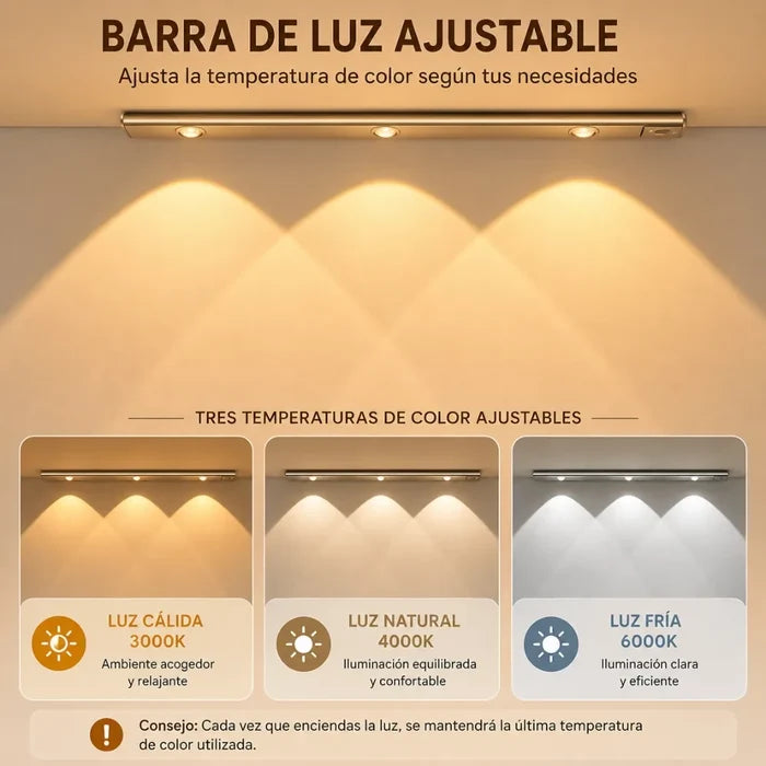 APLIQUE LÁMPARA LED SENSOR BARRA LUZ RECARGABLE 40CM 3 TONOS