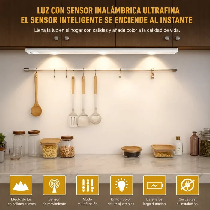 APLIQUE LÁMPARA LED SENSOR BARRA LUZ RECARGABLE 40CM 3 TONOS