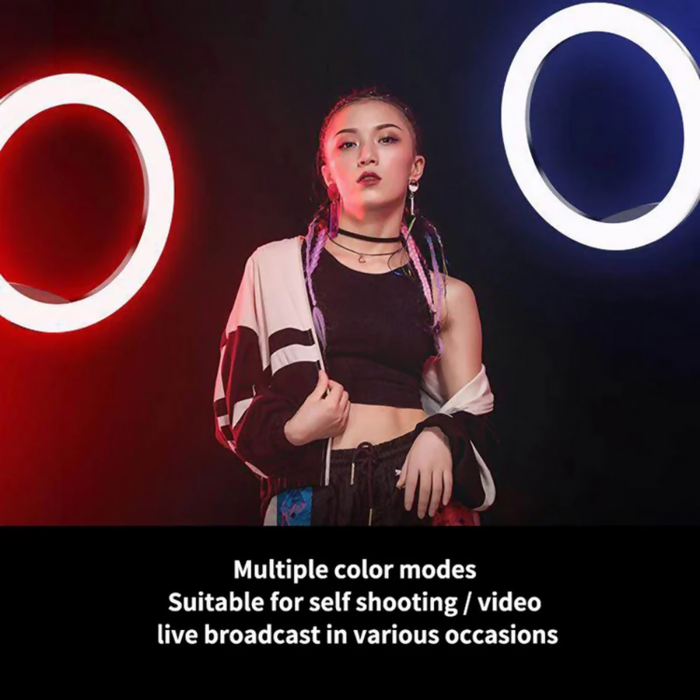 ARO DE LUZ 26 CM RGB LED CON TRÍPODE PROFESIONAL 2 MTS
