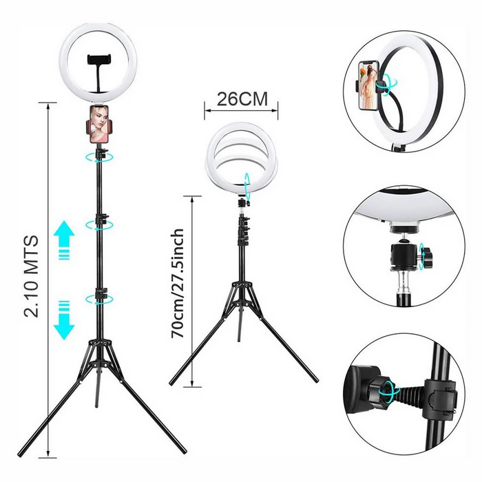 ARO DE LUZ 26 CM RGB LED CON TRÍPODE PROFESIONAL 2 MTS