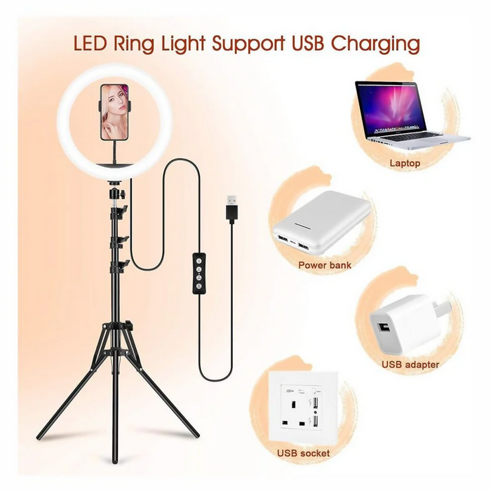 ARO DE LUZ 26 CM RGB LED CON TRÍPODE PROFESIONAL 2 MTS