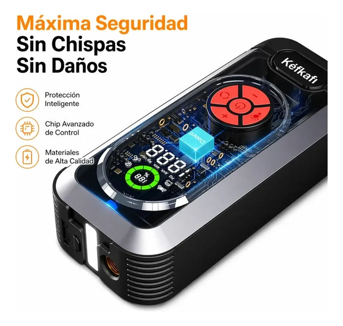ARRANCADOR INFLADOR LLANTAS POWER BANK LINTERNA LED DISPLAY