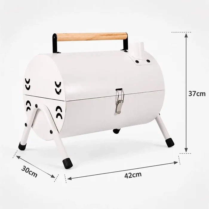 ASADOR PARRILLA BARRIL HORNO PORTÁTIL BBQ CARBÓN CON TAPA