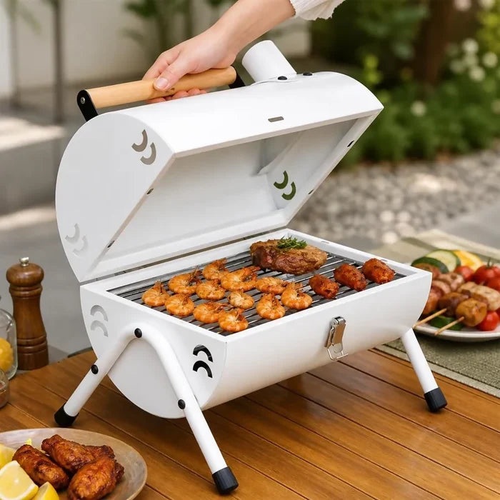 ASADOR PARRILLA BARRIL HORNO PORTÁTIL BBQ CARBÓN CON TAPA