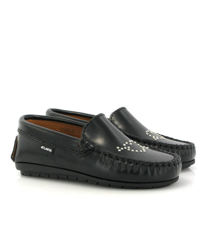Atlanta Mocassin Black Heart Stud Loafer