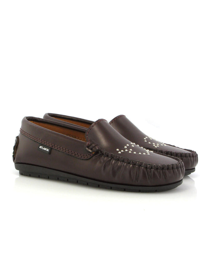 Atlanta Mocassin Burgundy Heart Stud Loafer