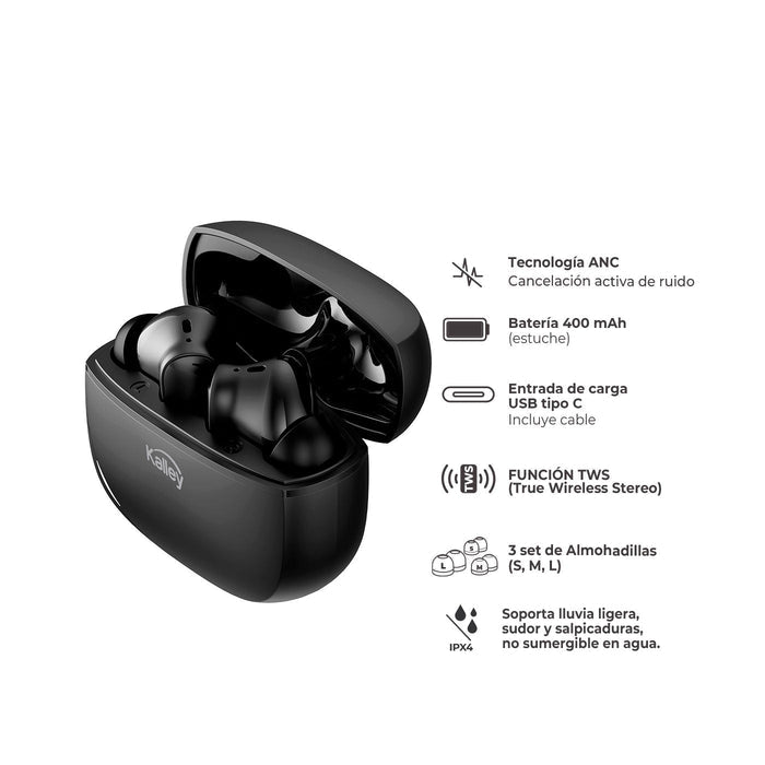 Audífonos Kalley Bluetooth Inear Kann, Negro