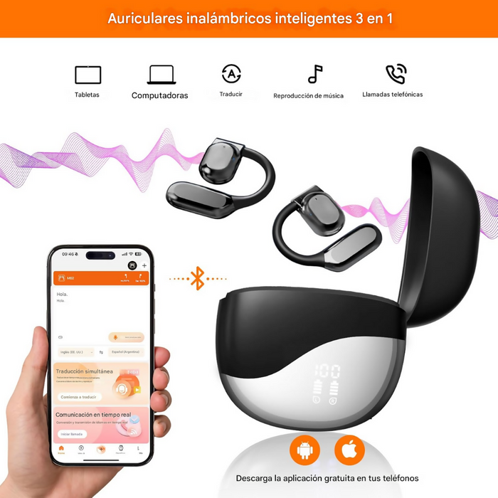 AUDÍFONOS TRADUCTORES IDIOMAS INTELIGENTES BLUETOOTH PORTÁTIL
