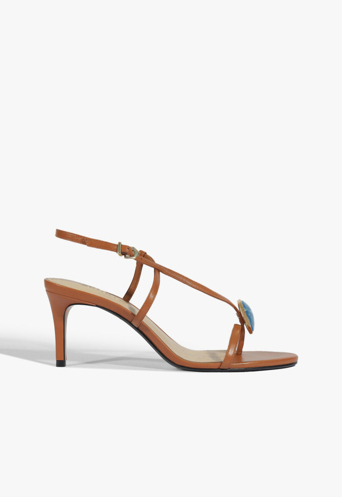 Azure Mid Embellished Leather Sandal 5 Miele Leather - Schutz Shoes