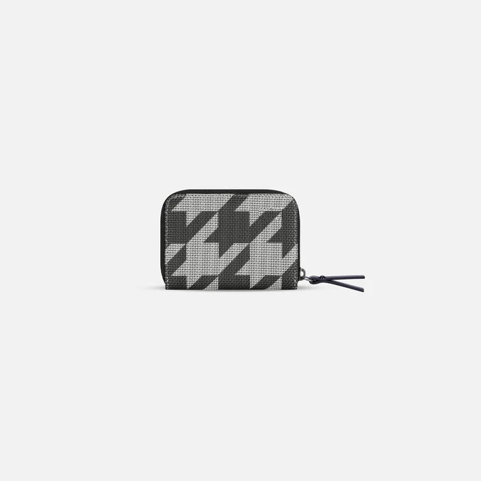A Sherpani Barcelona Houndstooth Anti-Theft Mini Wallet, back view on white background. #color_houndstooth-print