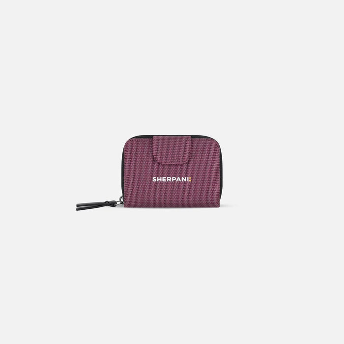 A Sherpani Barcelona Smoky Orchid Anti-Theft Mini Wallet, front view showing clasp on white background. #color_smoky-orchid-pink