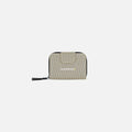 A Sherpani Barcelona Straw Beige Anti-theft RFID Mini Wallet, front view showing clasp on white background.   #color_straw-beige