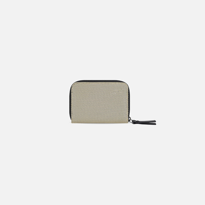 A Sherpani Barcelona Straw Beige Anti-theft RFID Mini Wallet, back view on white background.  #color_straw-beige