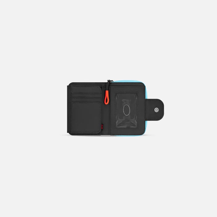 A Sherpani Barcelona Chromatic Black RFID Mini Wallet, above view showing inside wallet on white backdrop. #color_chromatic-black