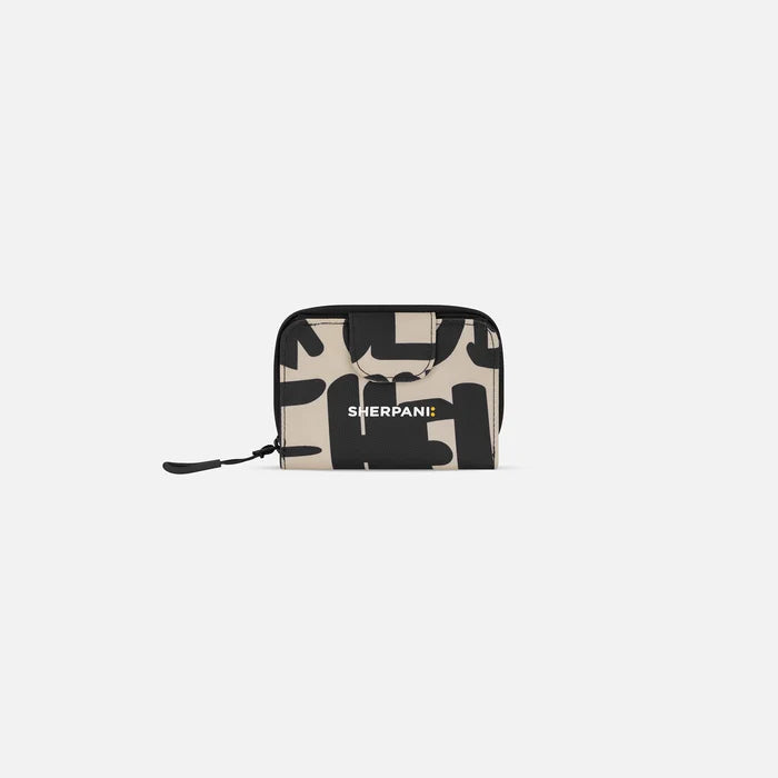 A Sherpani Barcelona Ciao RFID Mini Wallet, front view showing clasp on white background. #color_ciao-print
