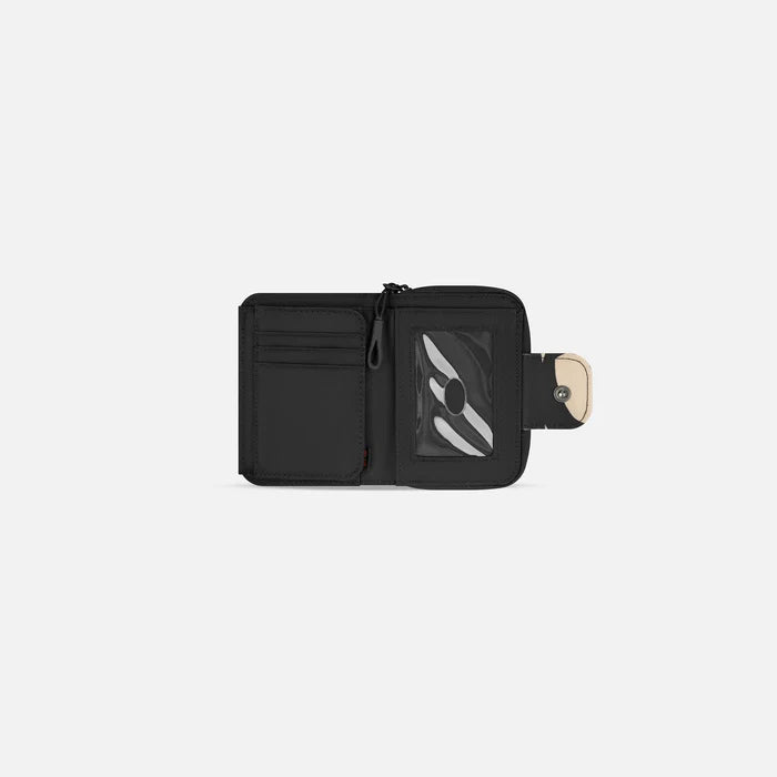 A Sherpani Barcelona Ciao RFID Mini Wallet, above view showing inside wallet on white backdrop.  #color_ciao-print