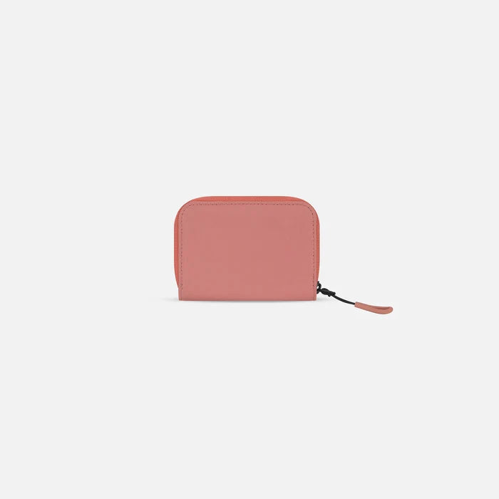 A Sherpani Barcelona Desert Pink RFID Mini Wallet, back view on white background. #color_desert-pink