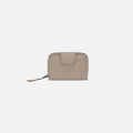 A Sherpani Barcelona Dune RFID Mini Wallet, front view showing clasp on white background. #color_dune-tan
