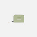 A Sherpani Barcelona Palm Green RFID Mini Wallet, front view showing clasp on white background. #color_palm-green
