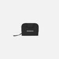 A Sherpani Barcelona Raven Black RFID Mini Wallet, front view showing clasp on white background. #color_raven-black