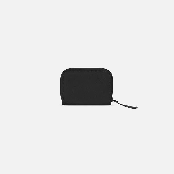 A Sherpani Barcelona Raven Black RFID Mini Wallet, back view on white background. #color_raven-black