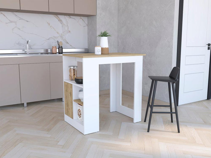 BARRA DE COCINA CALA, BLANCO DUQUEZA Y MACADAMIA, CON UN CAJON Y ENTREPAÑOS ZF
