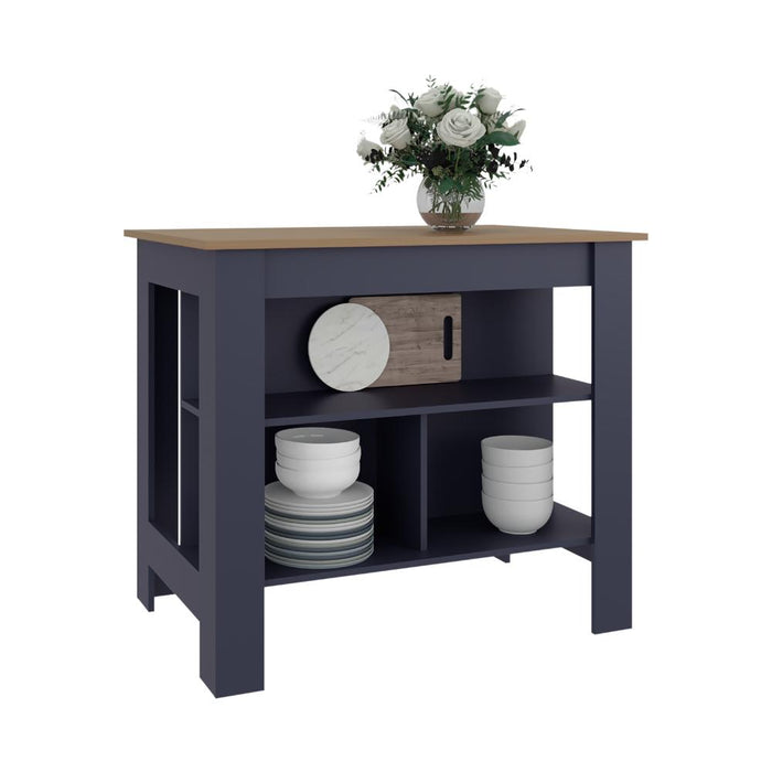 BARRA DE COCINA CALA, KRONOS AZUL Y FRESNO EUROPEO, CON AMPLIA SUPERFICIE EN LA MESA