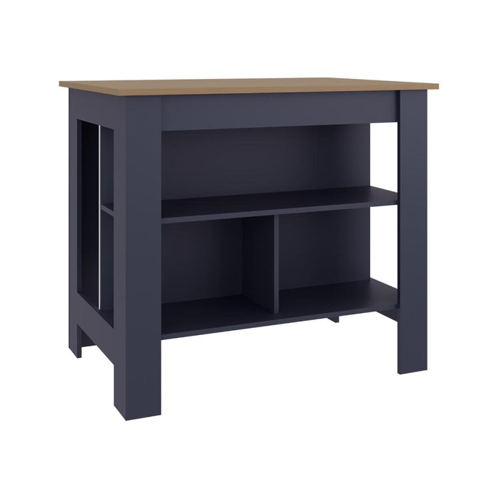 BARRA DE COCINA CALA, KRONOS AZUL Y FRESNO EUROPEO, CON AMPLIA SUPERFICIE EN LA MESA