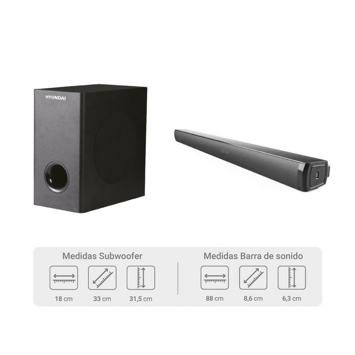 BARRA DE SONIDO + SUBWOOFER INALAMBRICO HYUNDAI 160 WATTS 2.1 CH FM BLUETOOTH HYSB336W