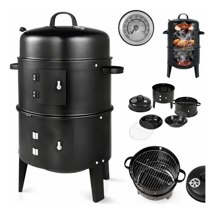 BARRIL ASADOR AHUMADOR PARILLA BRASERO 80CM PORTÁTIL 3 EN 1