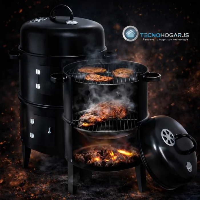 BARRIL ASADOR AHUMADOR PARILLA BRASERO 80CM PORTÁTIL 3 EN 1