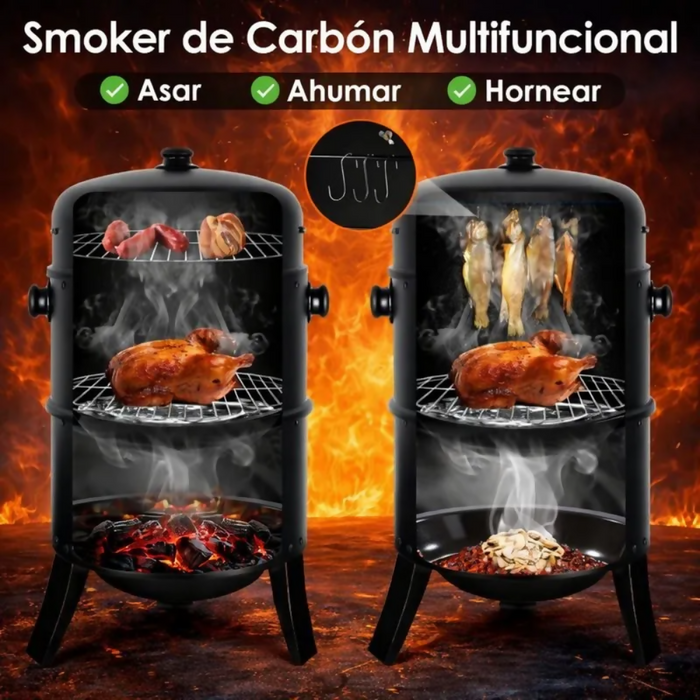 BARRIL ASADOR AHUMADOR PARILLA BRASERO 80CM PORTÁTIL 3 EN 1