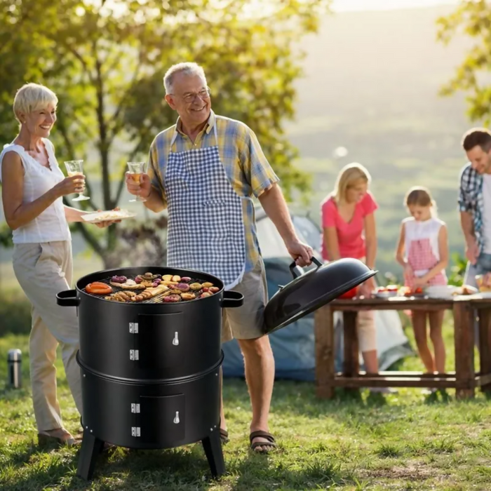 BARRIL ASADOR AHUMADOR PARILLA BRASERO 80CM PORTÁTIL 3 EN 1